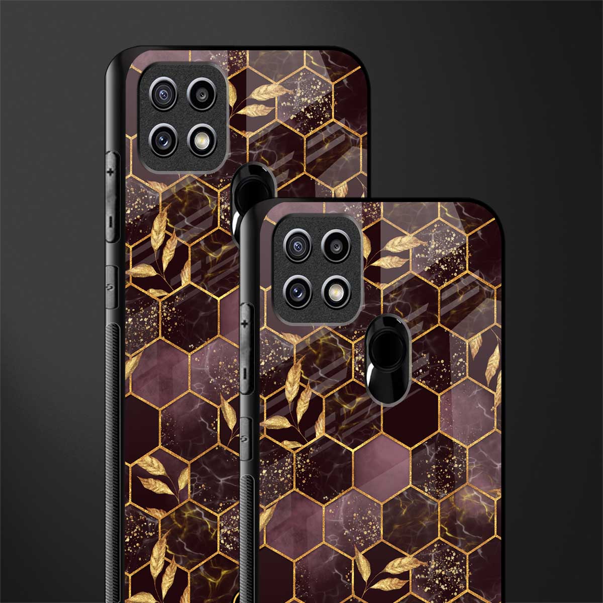 black maroon tile marble glass case for oppo a15s image-2