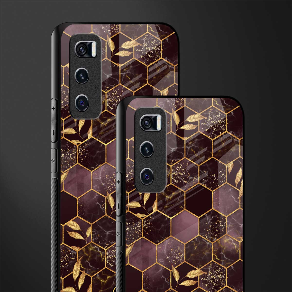 black maroon tile marble glass case for vivo v20 se image-2