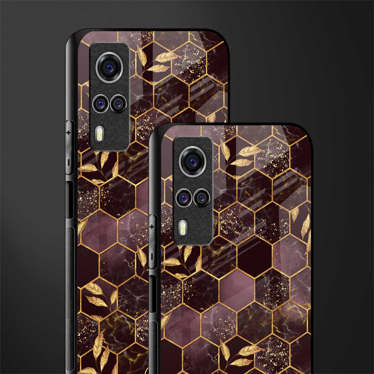 black maroon tile marble glass case for vivo y51a image-2