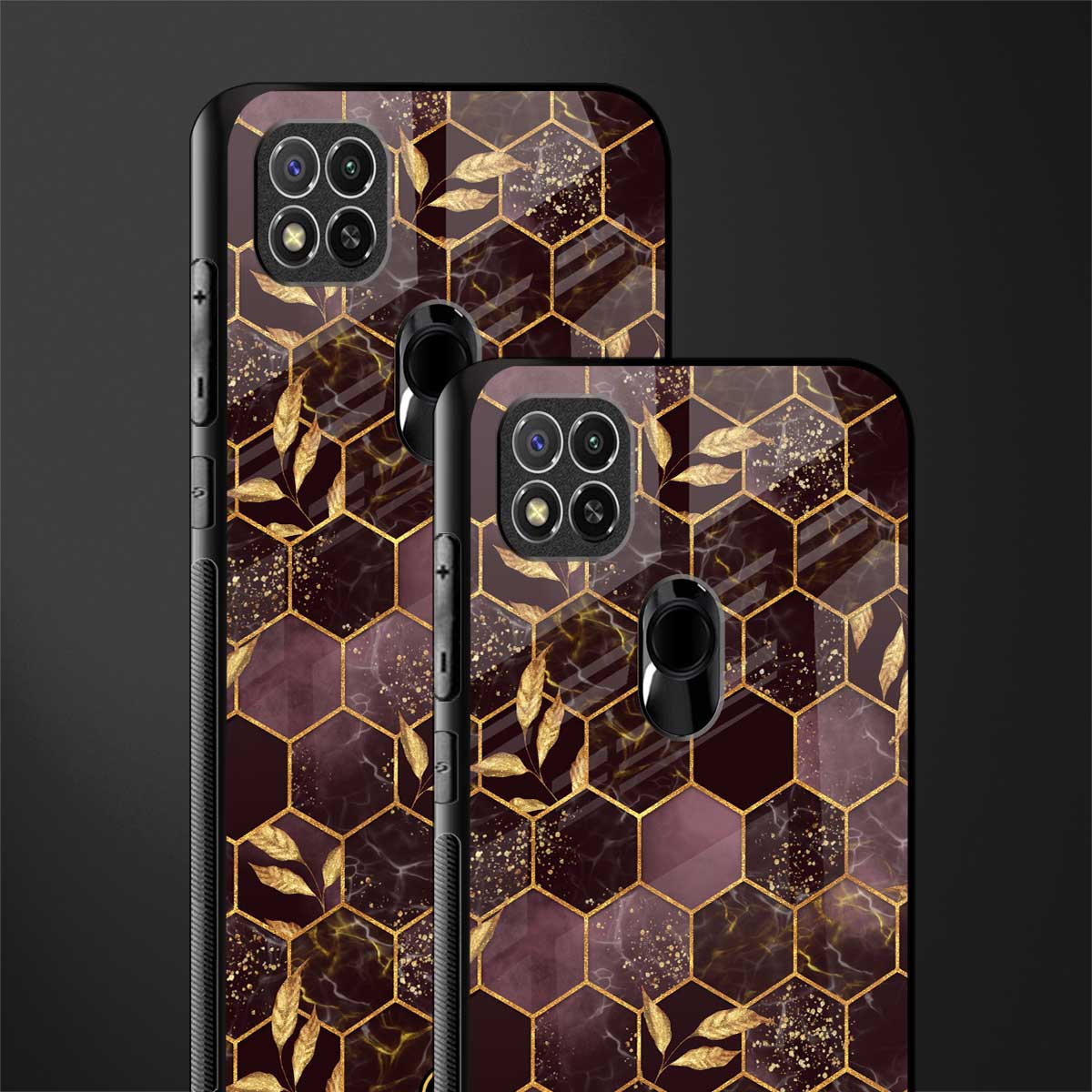 black maroon tile marble glass case for redmi 9 image-2