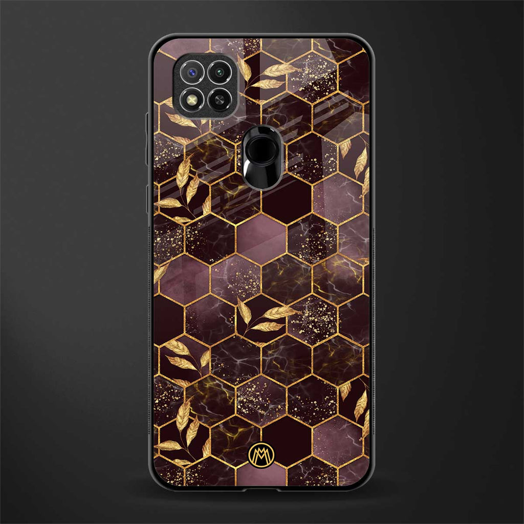 black maroon tile marble glass case for redmi 9c image
