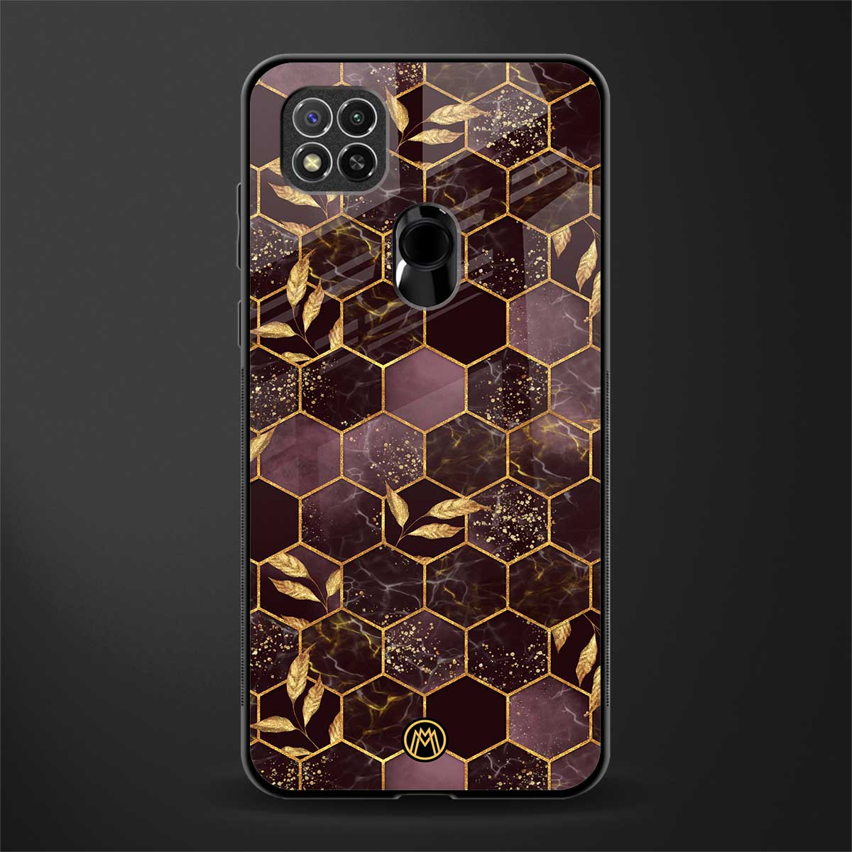 black maroon tile marble glass case for redmi 9c image