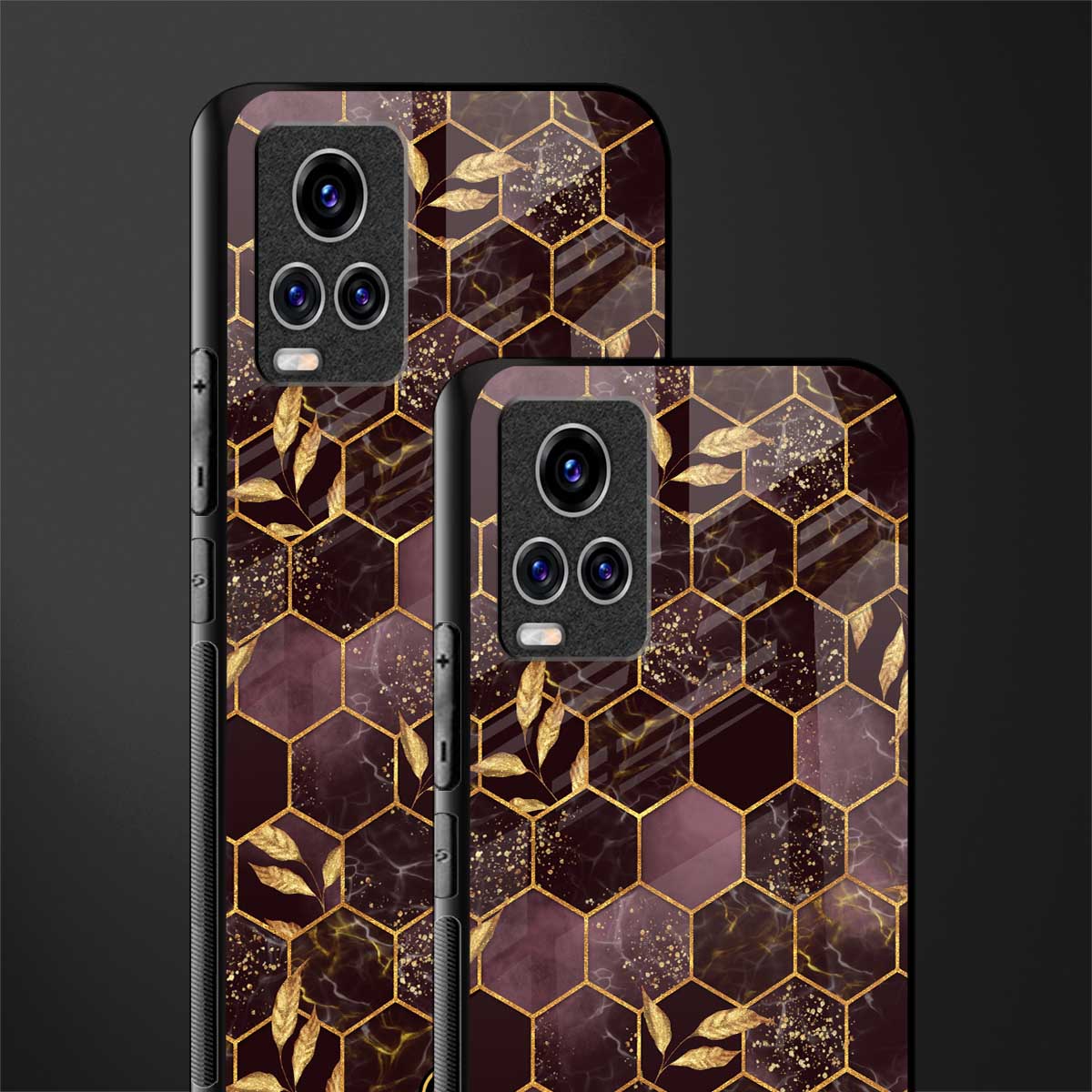 black maroon tile marble glass case for vivo v20 pro image-2
