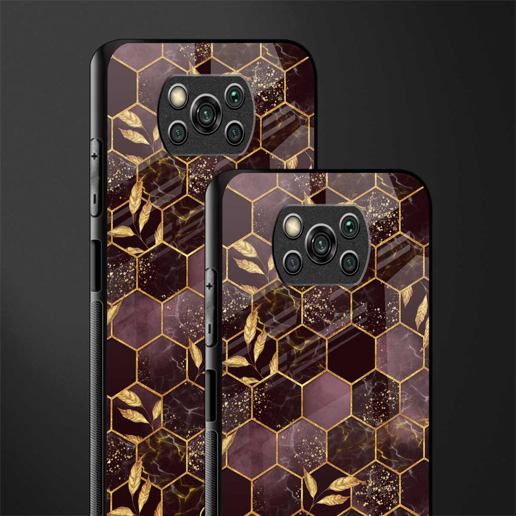 black maroon tile marble glass case for poco x3 image-2