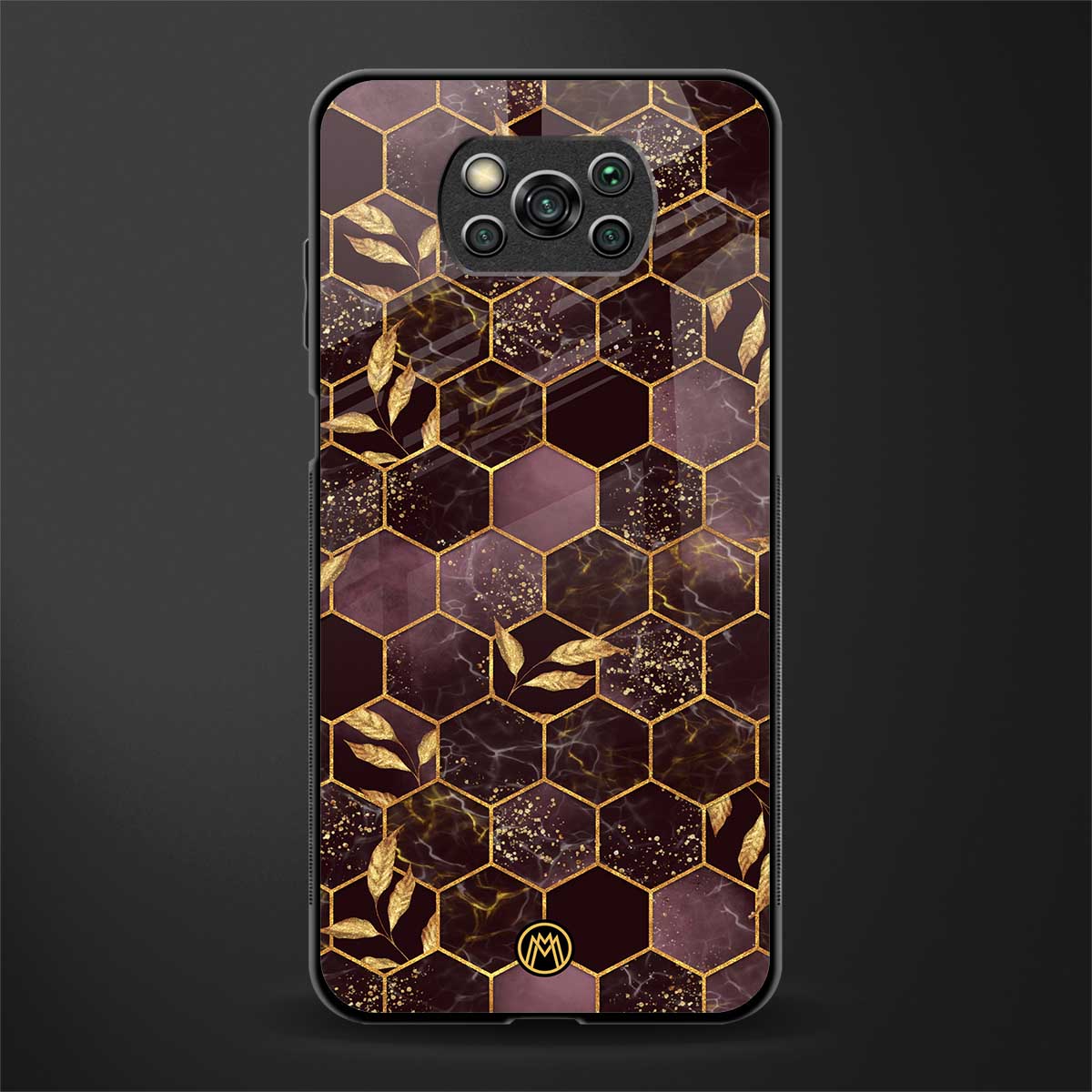 black maroon tile marble glass case for poco x3 image
