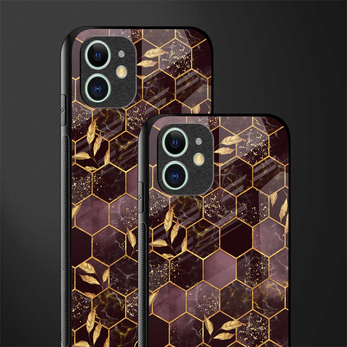 black maroon tile marble glass case for iphone 12 image-2