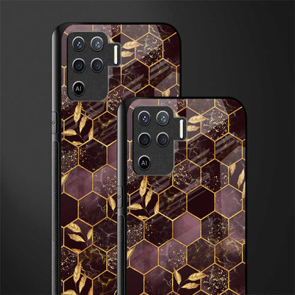 black maroon tile marble glass case for oppo f19 pro image-2