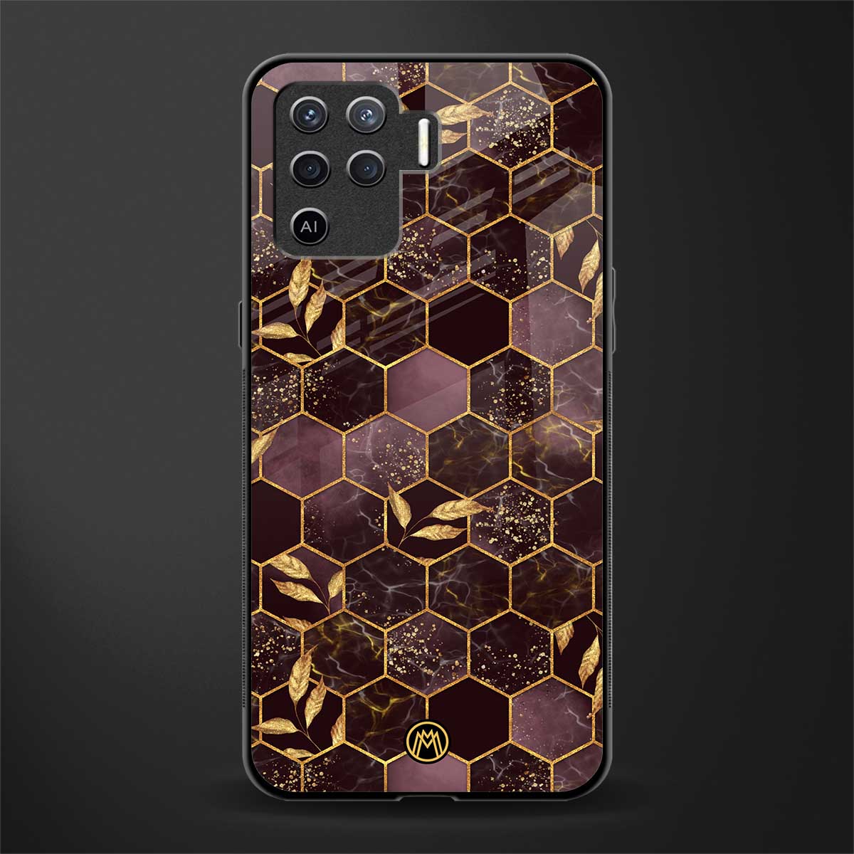 black maroon tile marble glass case for oppo f19 pro image