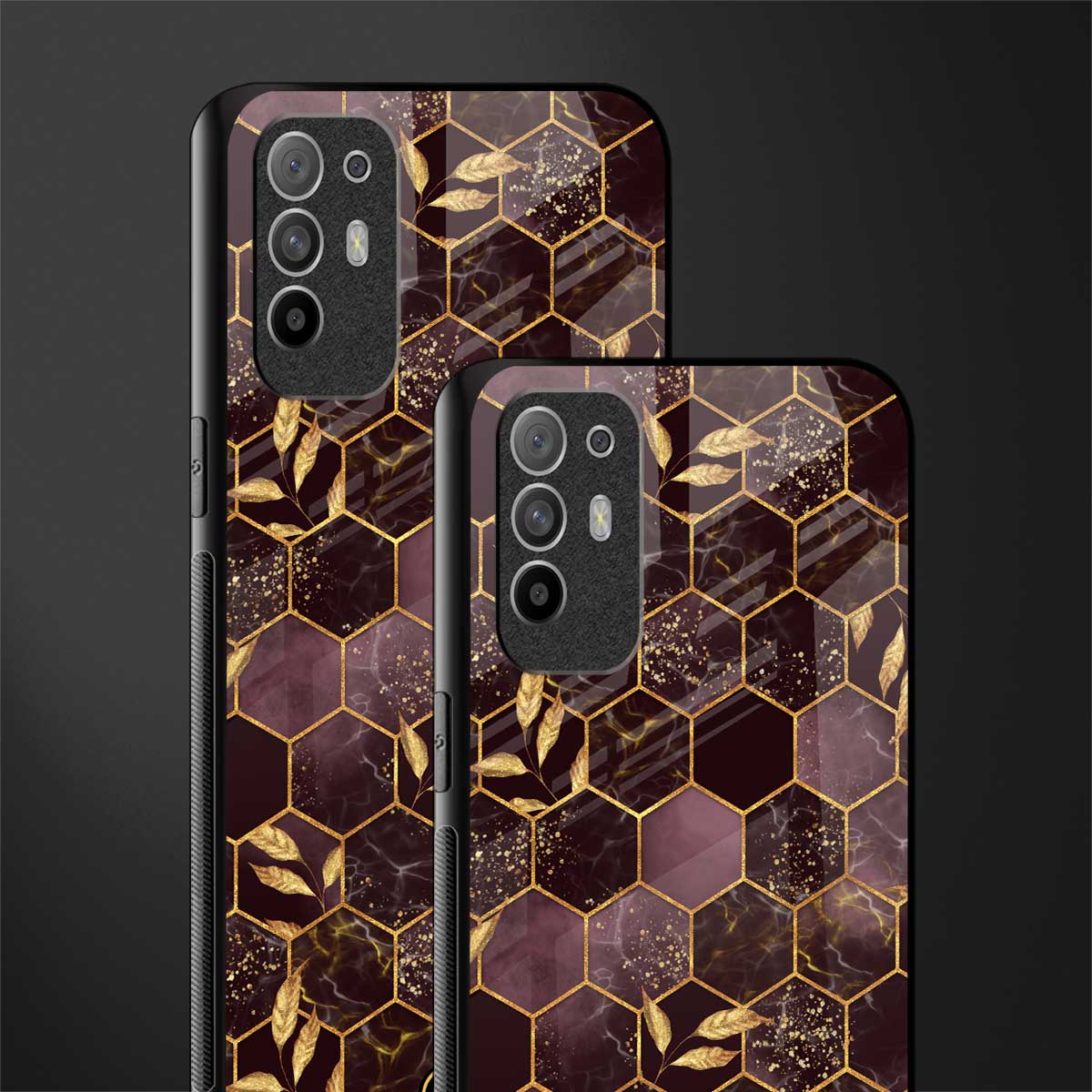 black maroon tile marble glass case for oppo f19 pro plus image-2