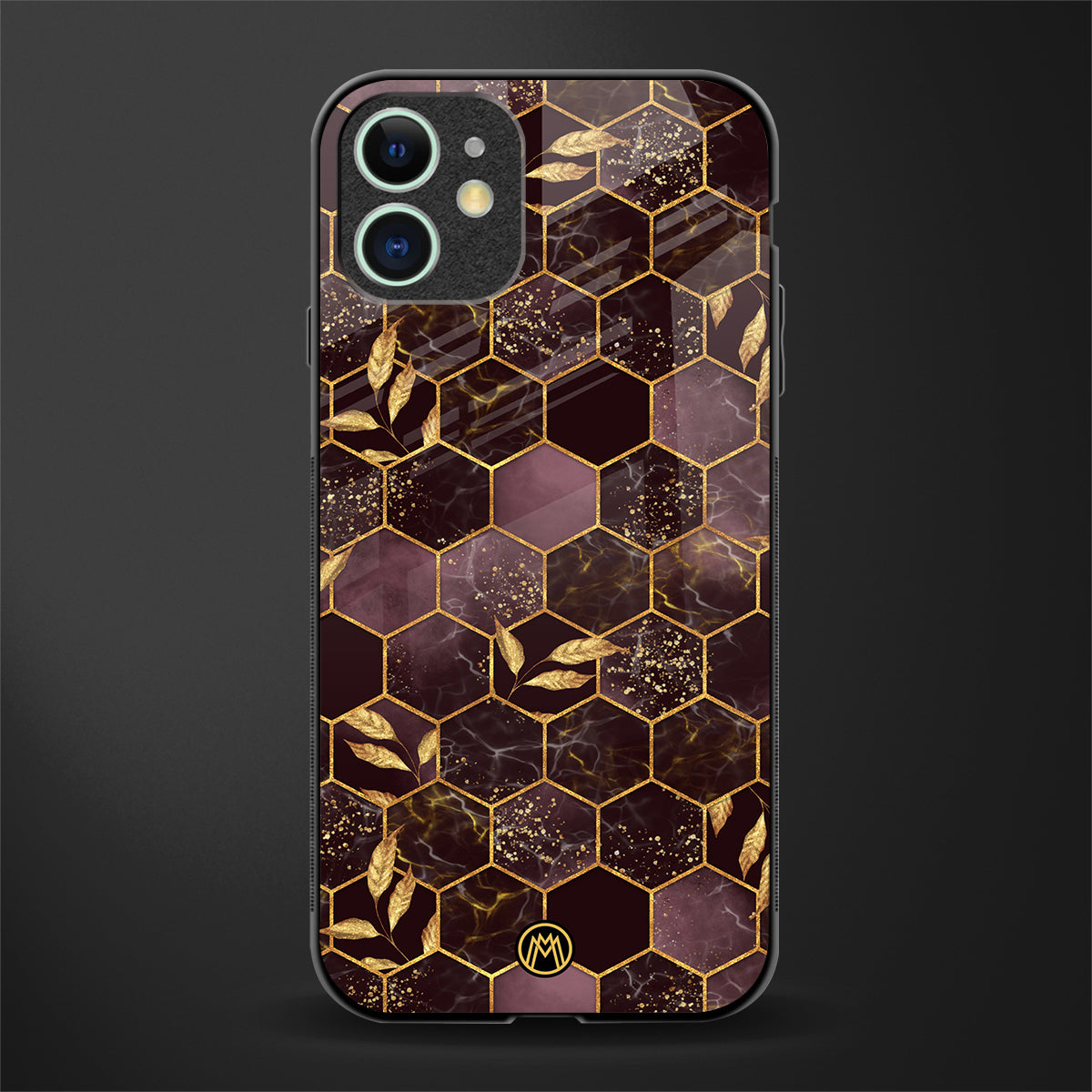 black maroon tile marble glass case for iphone 12 mini image
