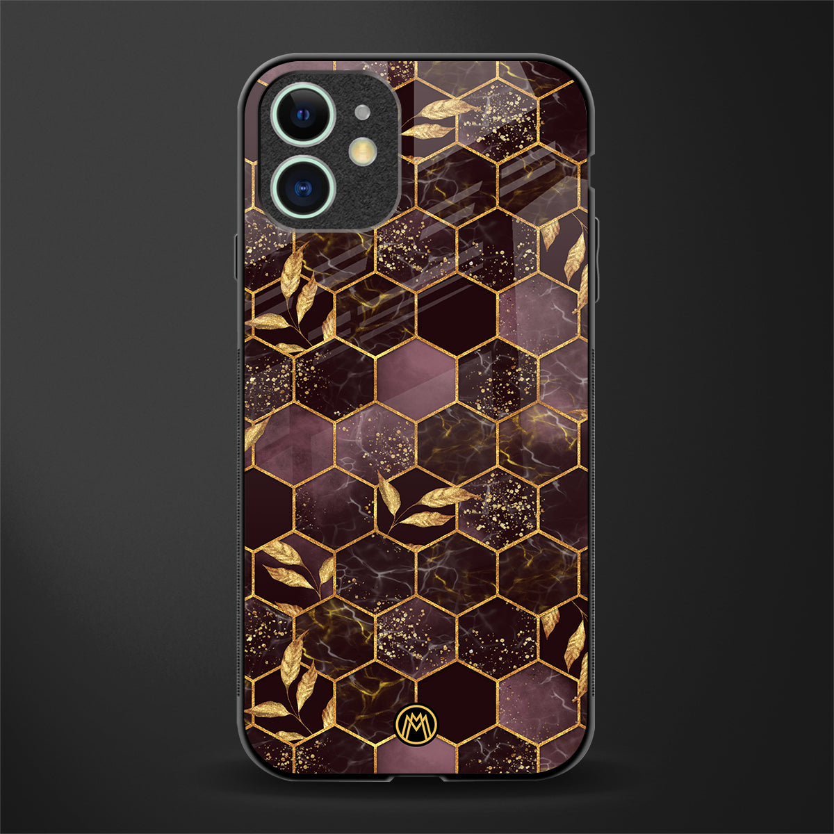 black maroon tile marble glass case for iphone 12 image