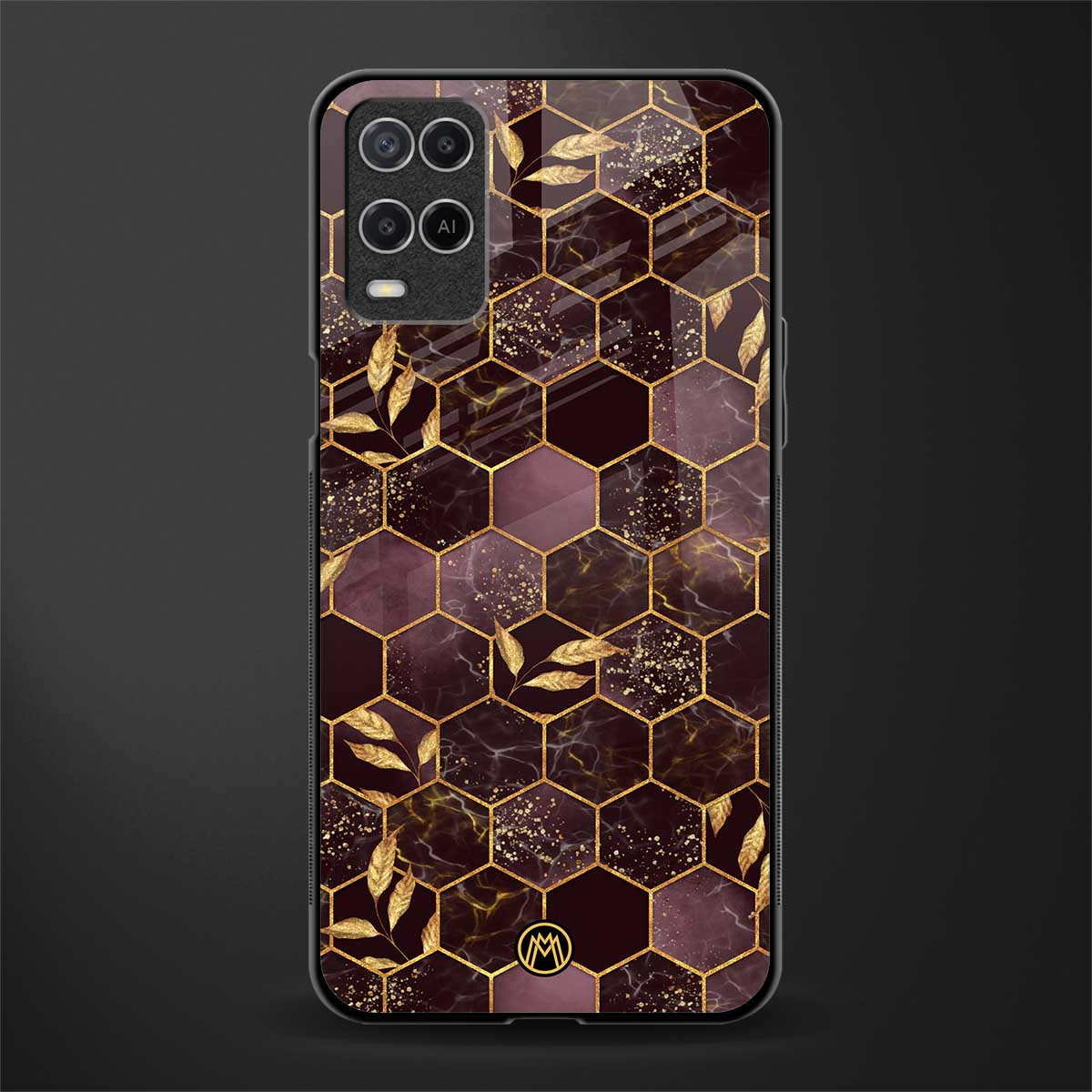 black maroon tile marble glass case for oppo a54 image
