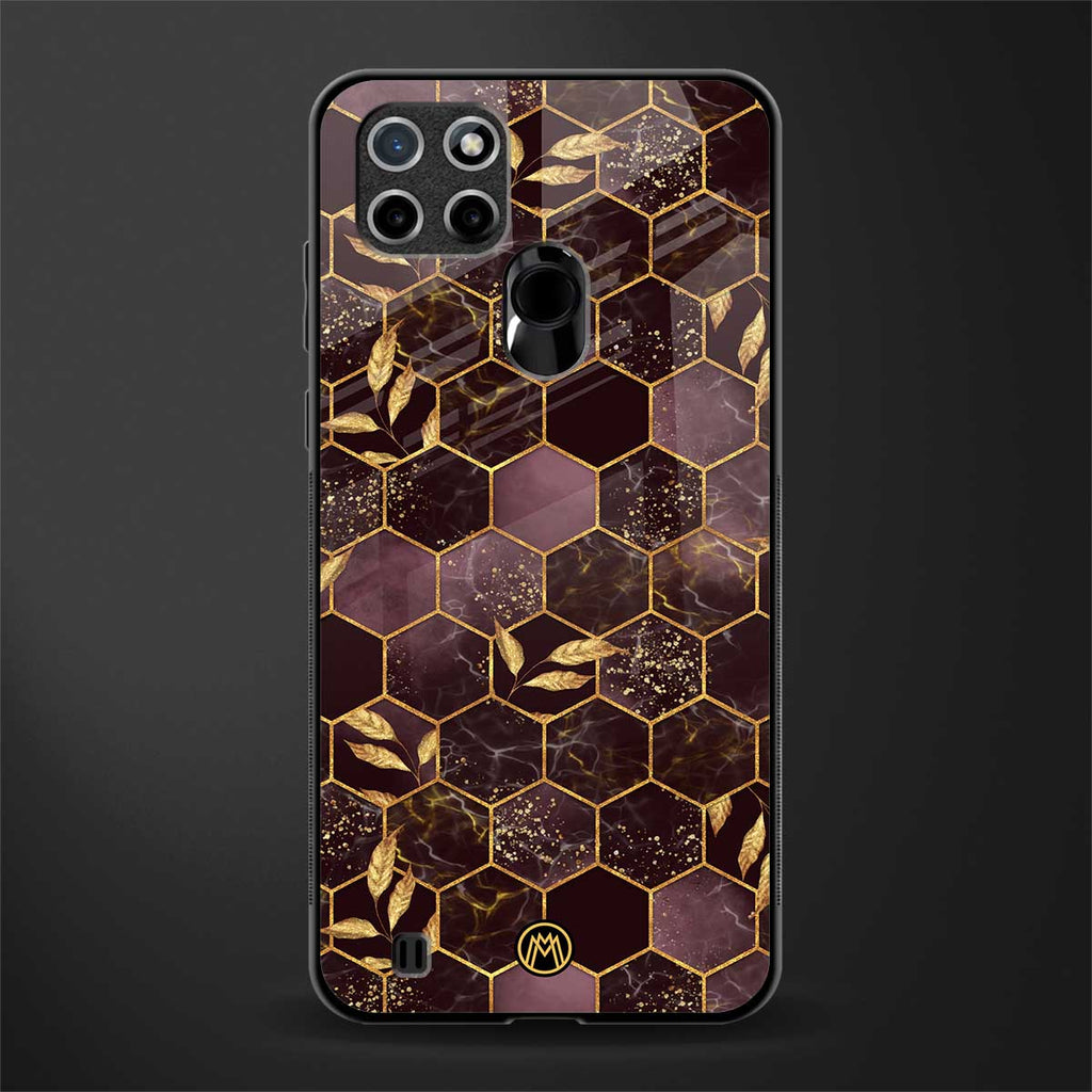black maroon tile marble glass case for realme c21 image