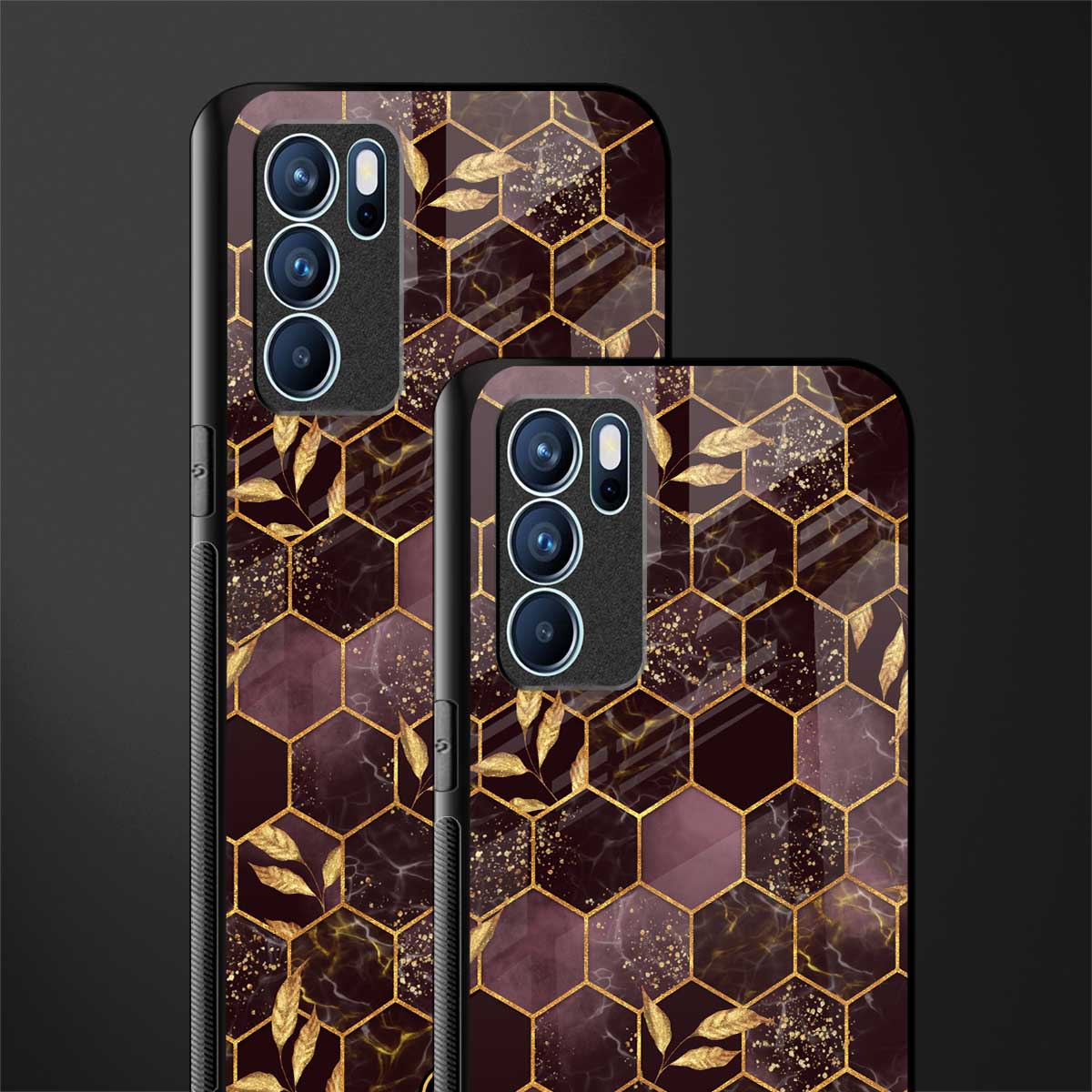 black maroon tile marble glass case for oppo reno6 5g image-2