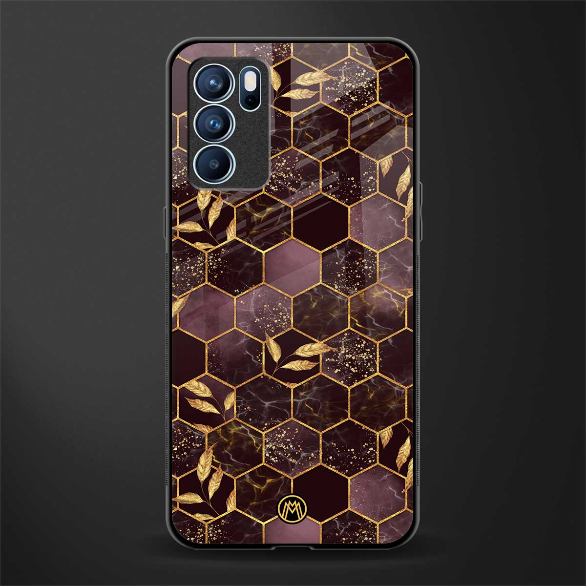 black maroon tile marble glass case for oppo reno6 5g image