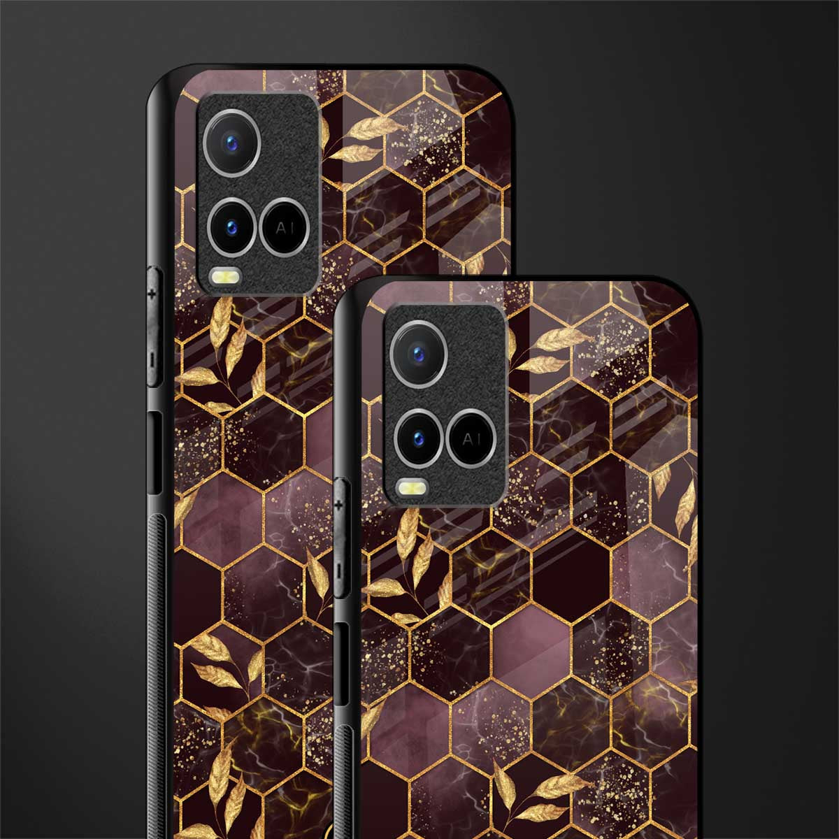 black maroon tile marble glass case for vivo y21t image-2