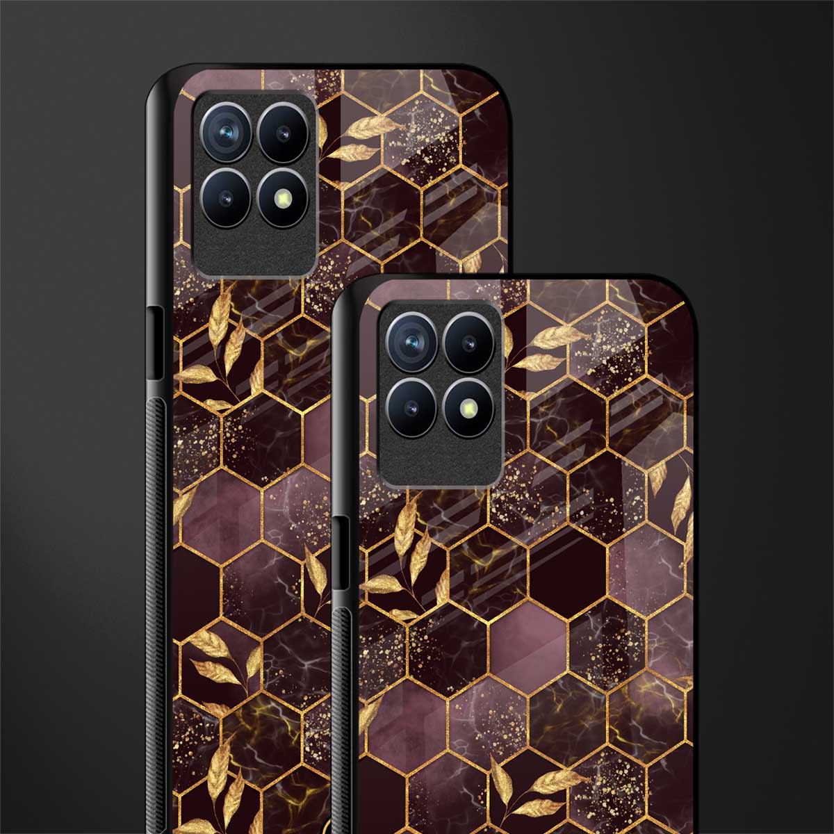 black maroon tile marble glass case for realme 8i image-2