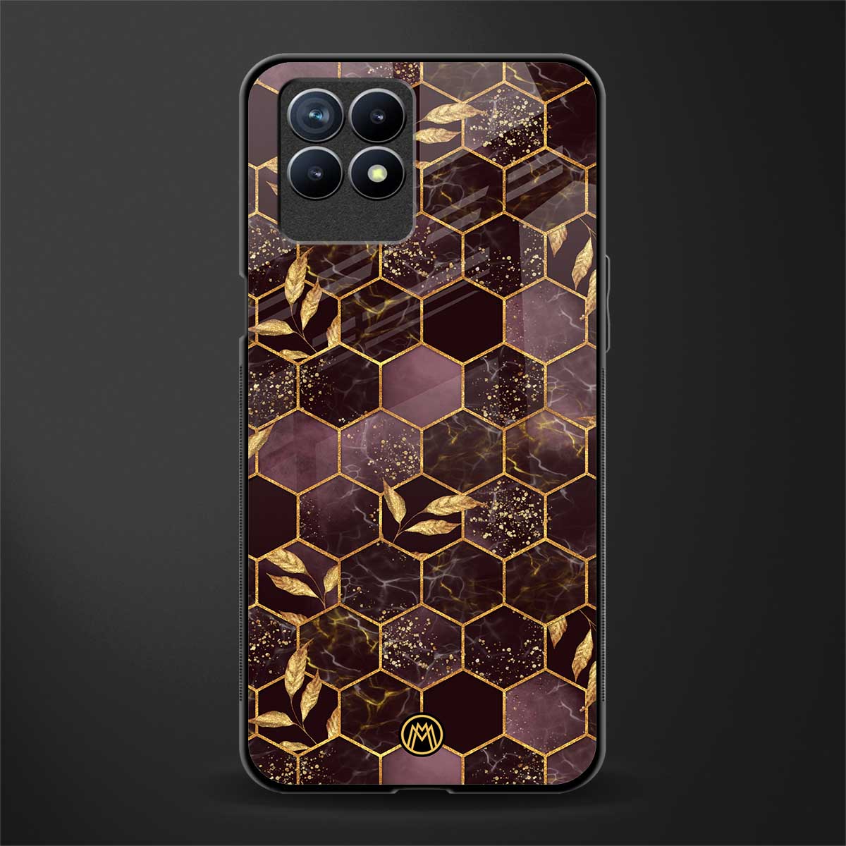 black maroon tile marble glass case for realme 8i image