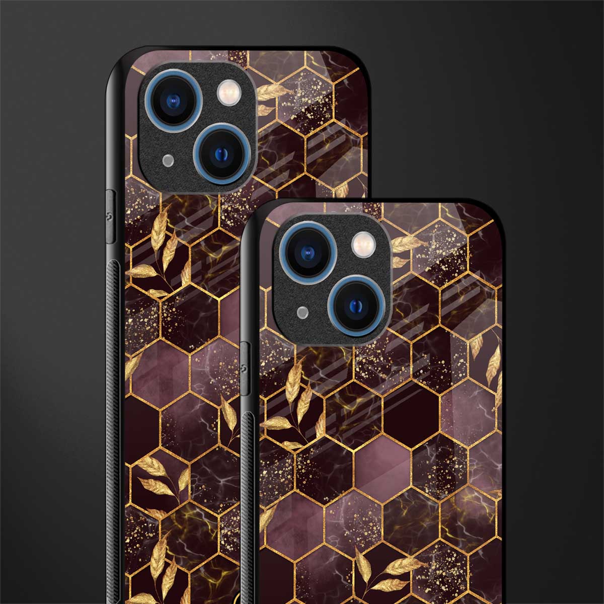 black maroon tile marble glass case for iphone 13 mini image-2