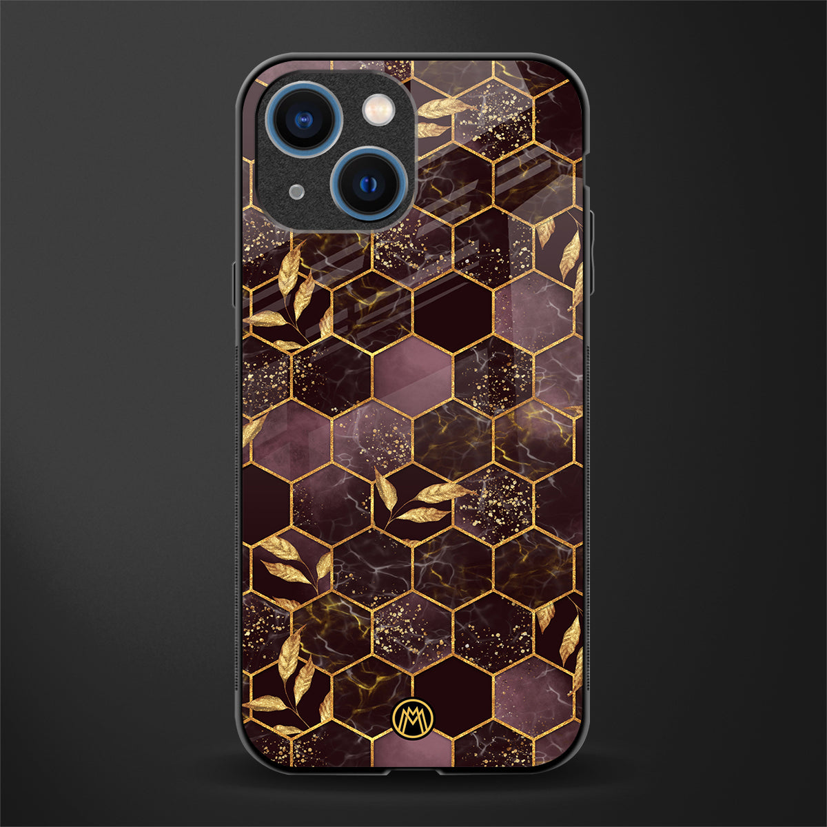 black maroon tile marble glass case for iphone 13 mini image