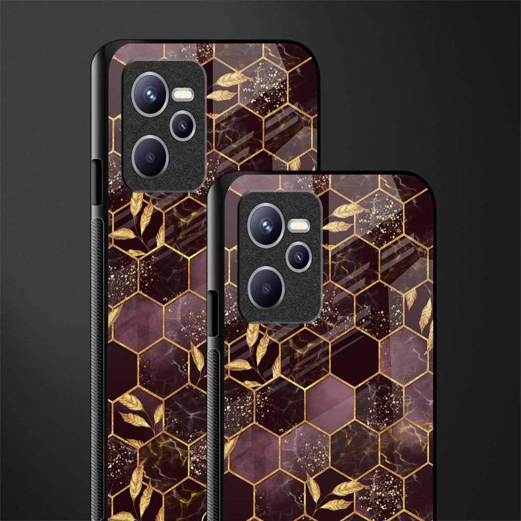 black maroon tile marble glass case for realme c35 image-2