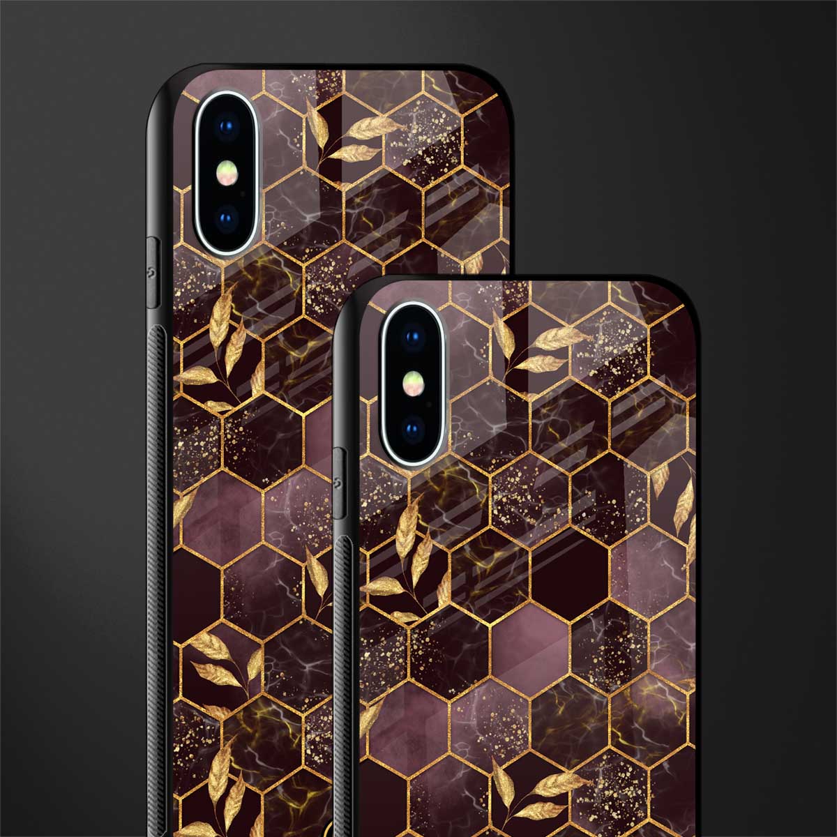 black maroon tile marble glass case for iphone xs image-2