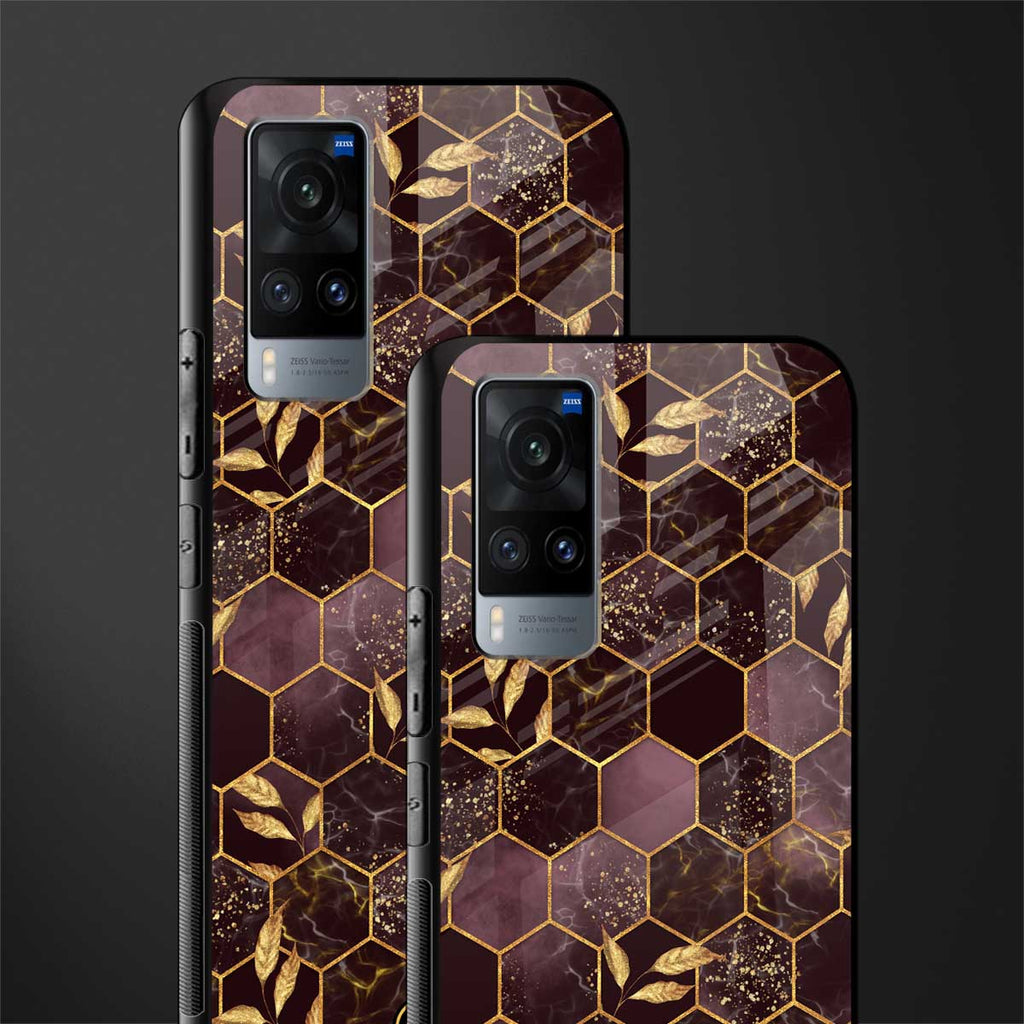 black maroon tile marble glass case for vivo x60 image-2
