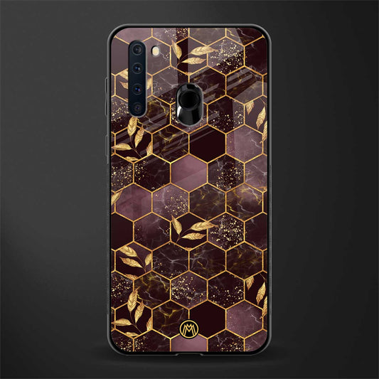 black maroon tile marble glass case for samsung a21 image