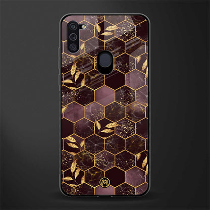 black maroon tile marble glass case for samsung galaxy m11 image