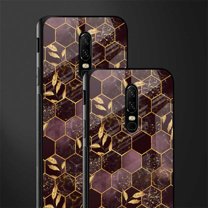 black maroon tile marble glass case for oneplus 6 image-2