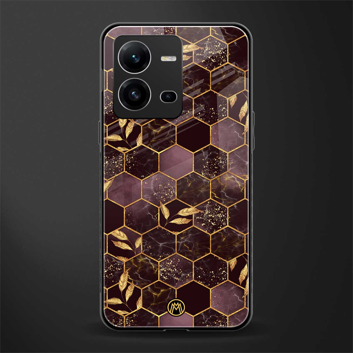 black maroon tile marble back phone cover | glass case for vivo v25-5g