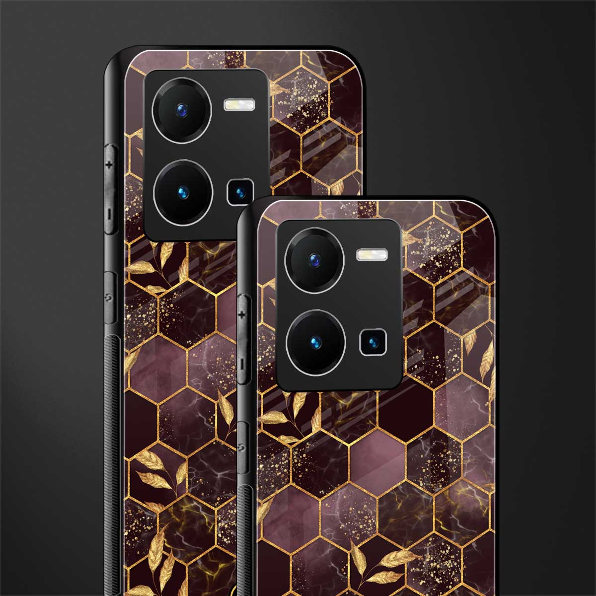 black maroon tile marble back phone cover | glass case for vivo y35 4g