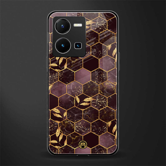 black maroon tile marble back phone cover | glass case for vivo y35 4g