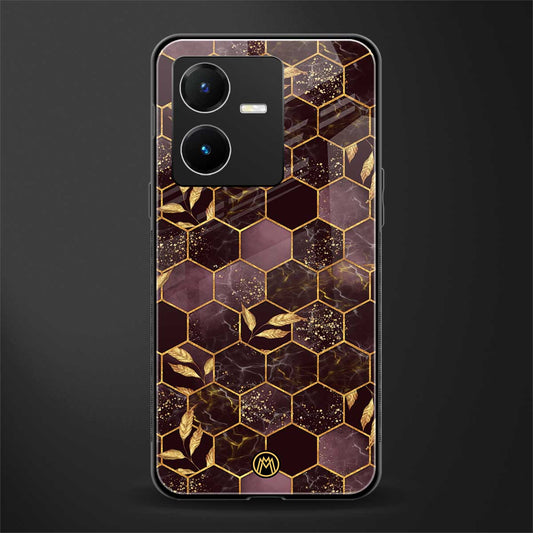 black maroon tile marble back phone cover | glass case for vivo y22
