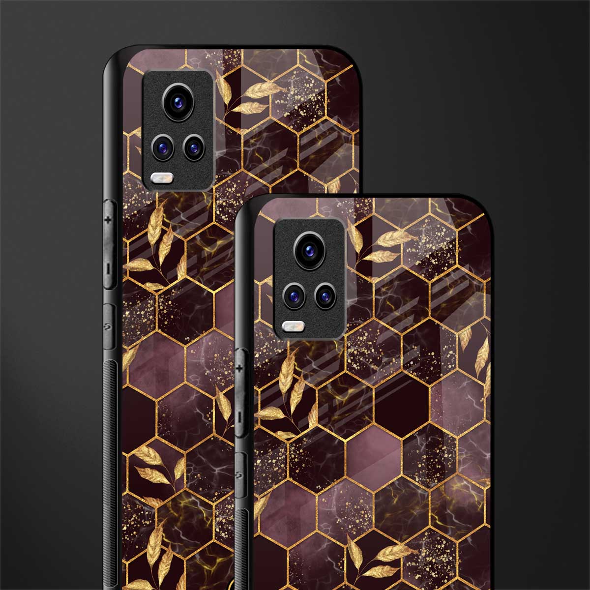 black maroon tile marble back phone cover | glass case for vivo v21e 4g
