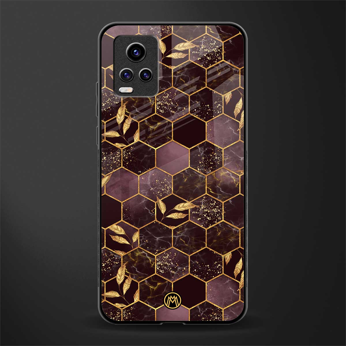 black maroon tile marble back phone cover | glass case for vivo v21e 4g