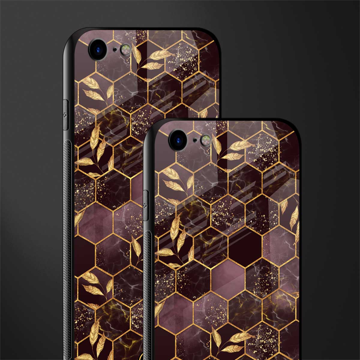 black maroon tile marble glass case for iphone se 2020 image-2