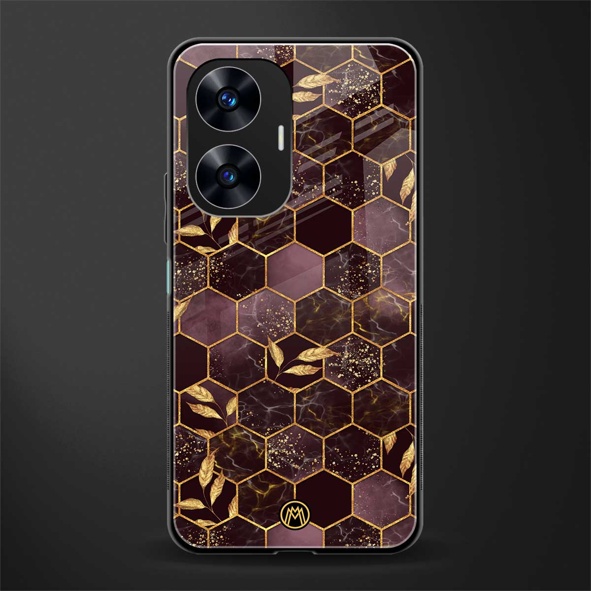 black maroon tile marble back phone cover | glass case for realme c55