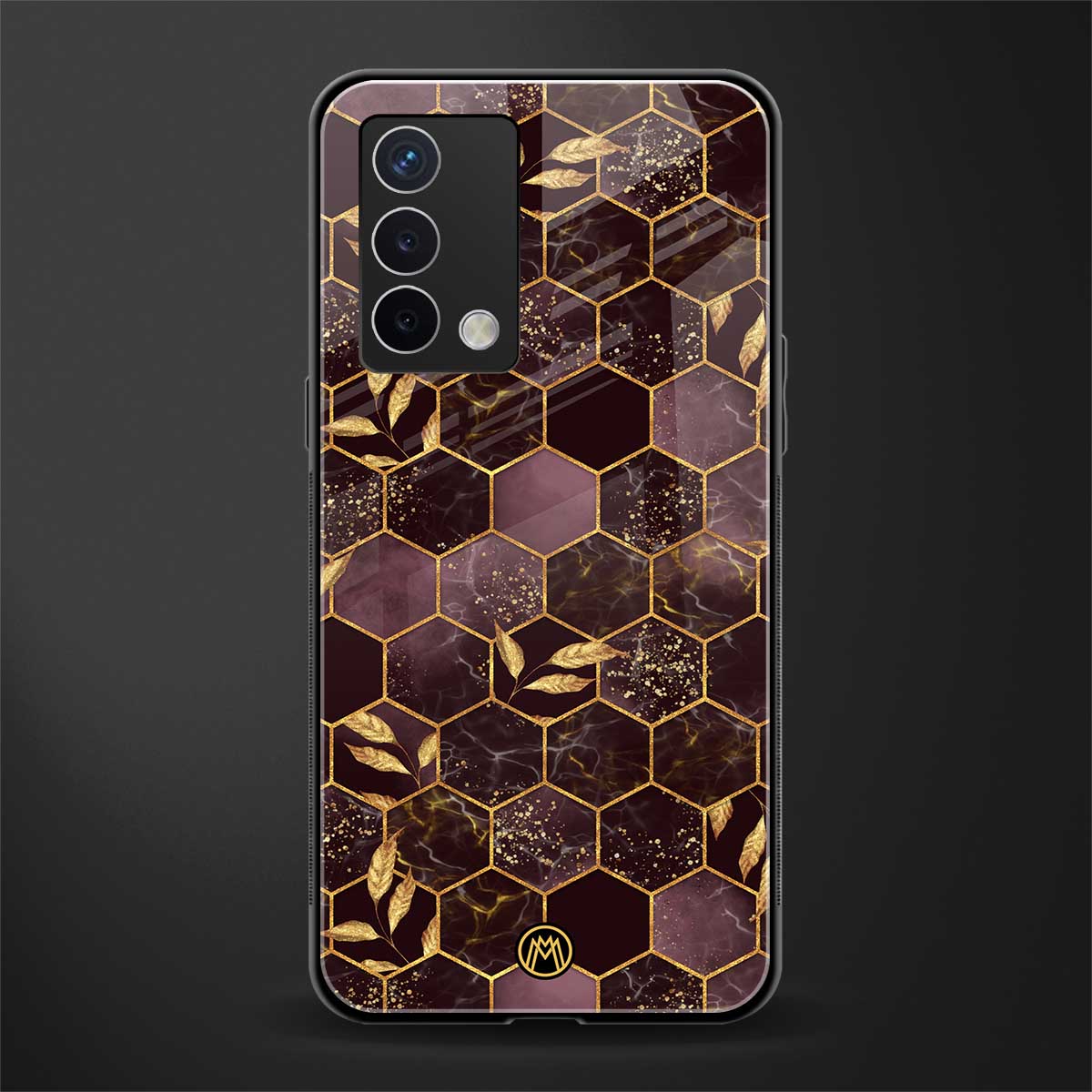 black maroon tile marble back phone cover | glass case for oppo a74 4g
