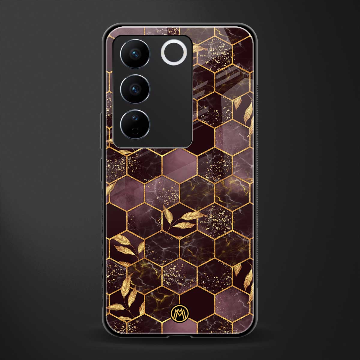 black maroon tile marble back phone cover | glass case for vivo v27 pro 5g
