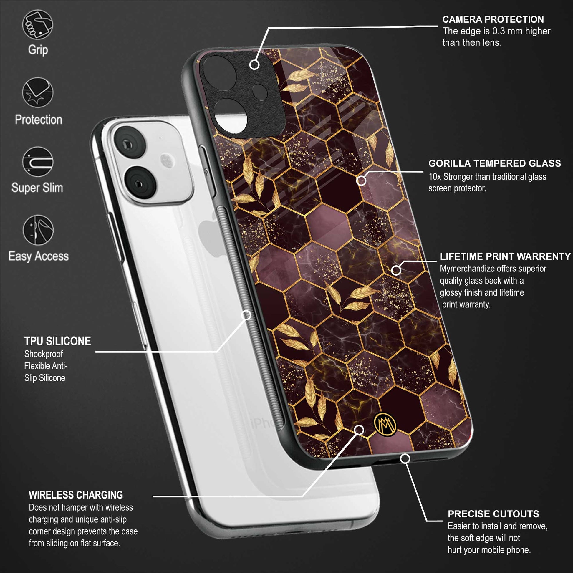 black maroon tile marble glass case for poco x3 pro image-4