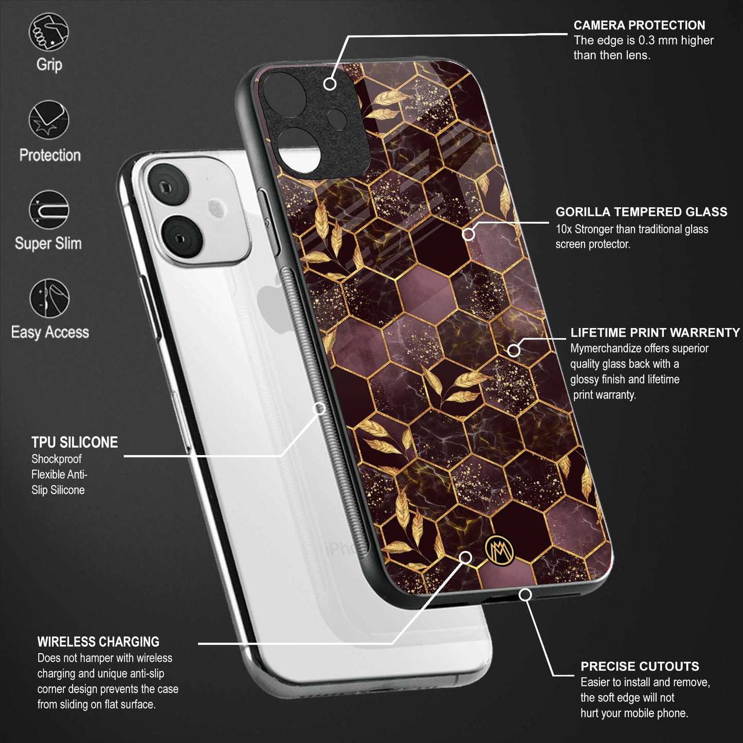 black maroon tile marble glass case for vivo v23 pro 5g image-4
