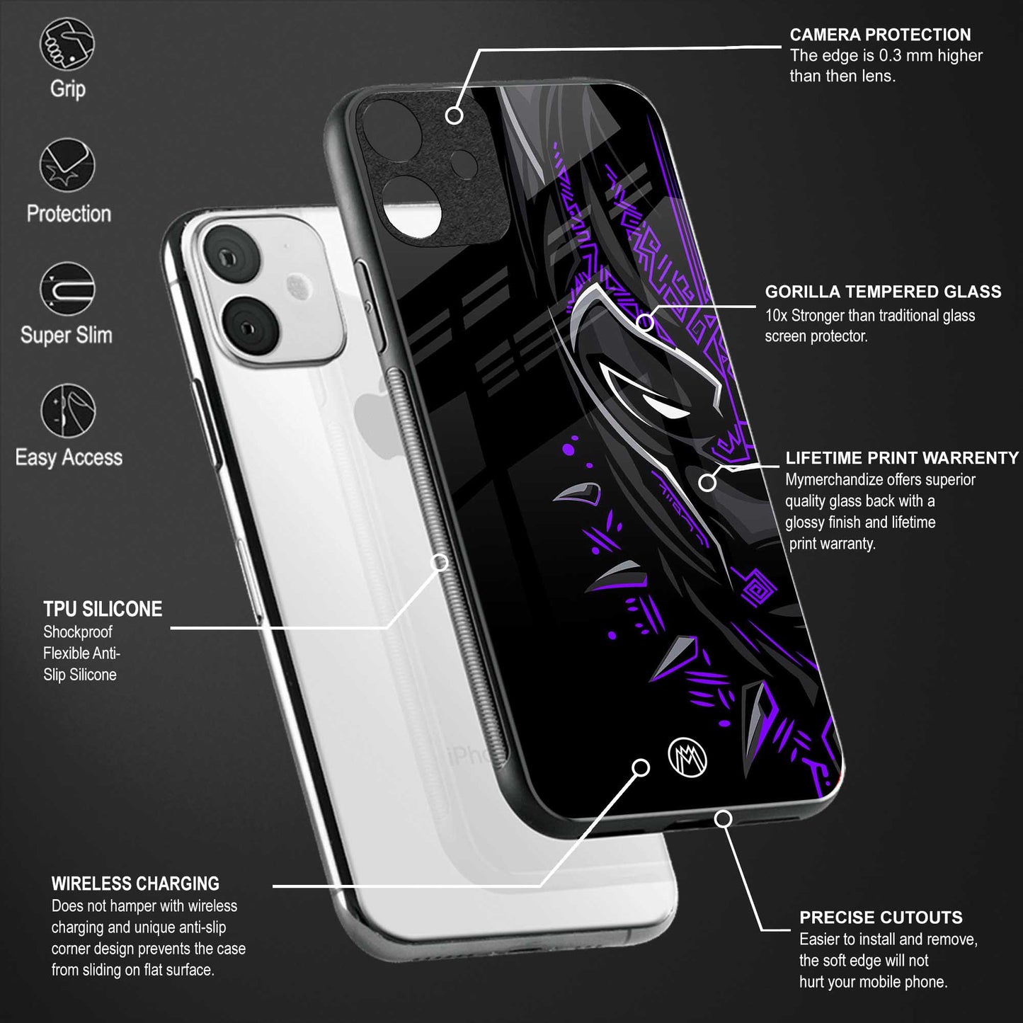 black panther superhero glass case for vivo v17 image-4