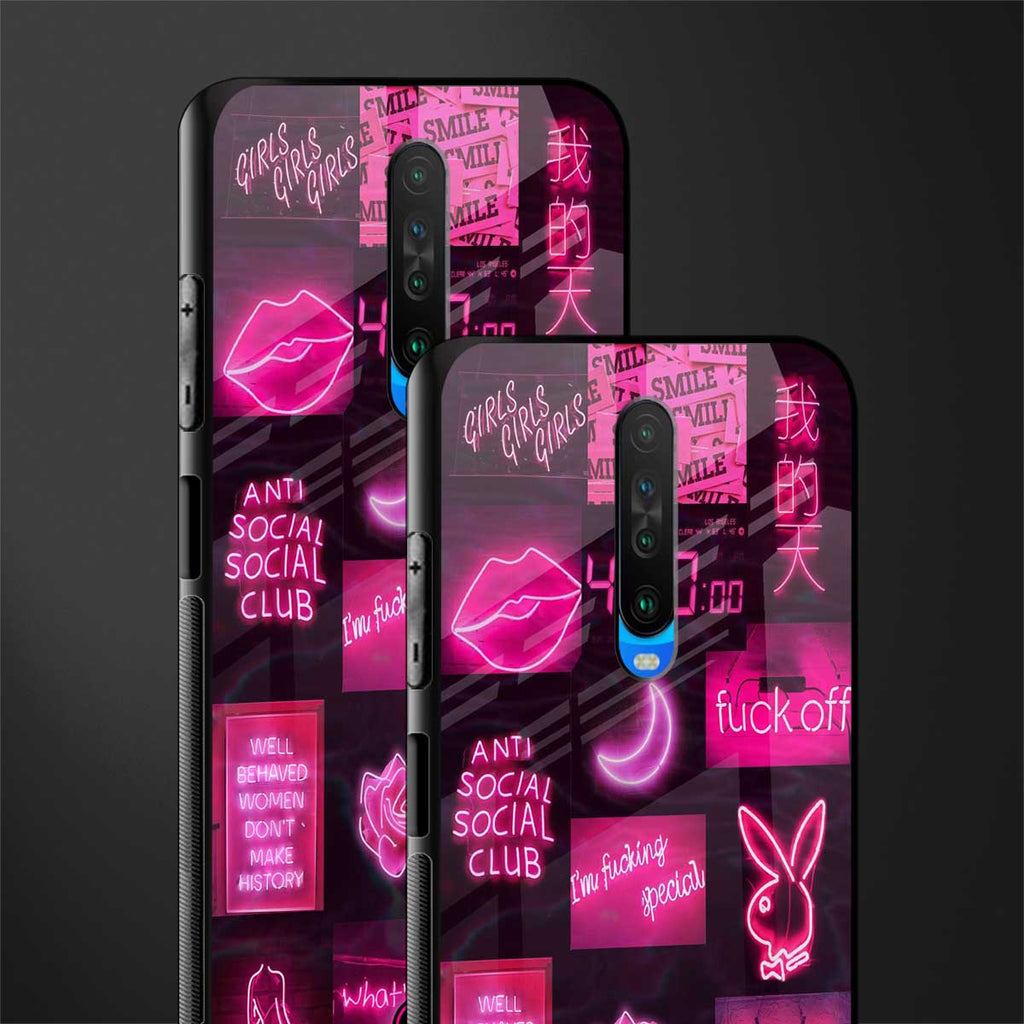 black pink aesthetic collage glass case for poco x2 image-2