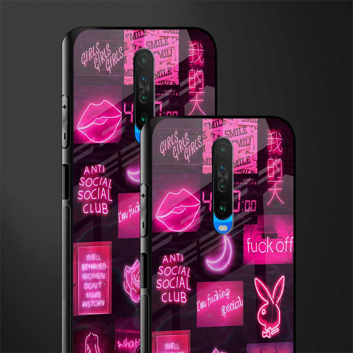 black pink aesthetic collage glass case for poco x2 image-2