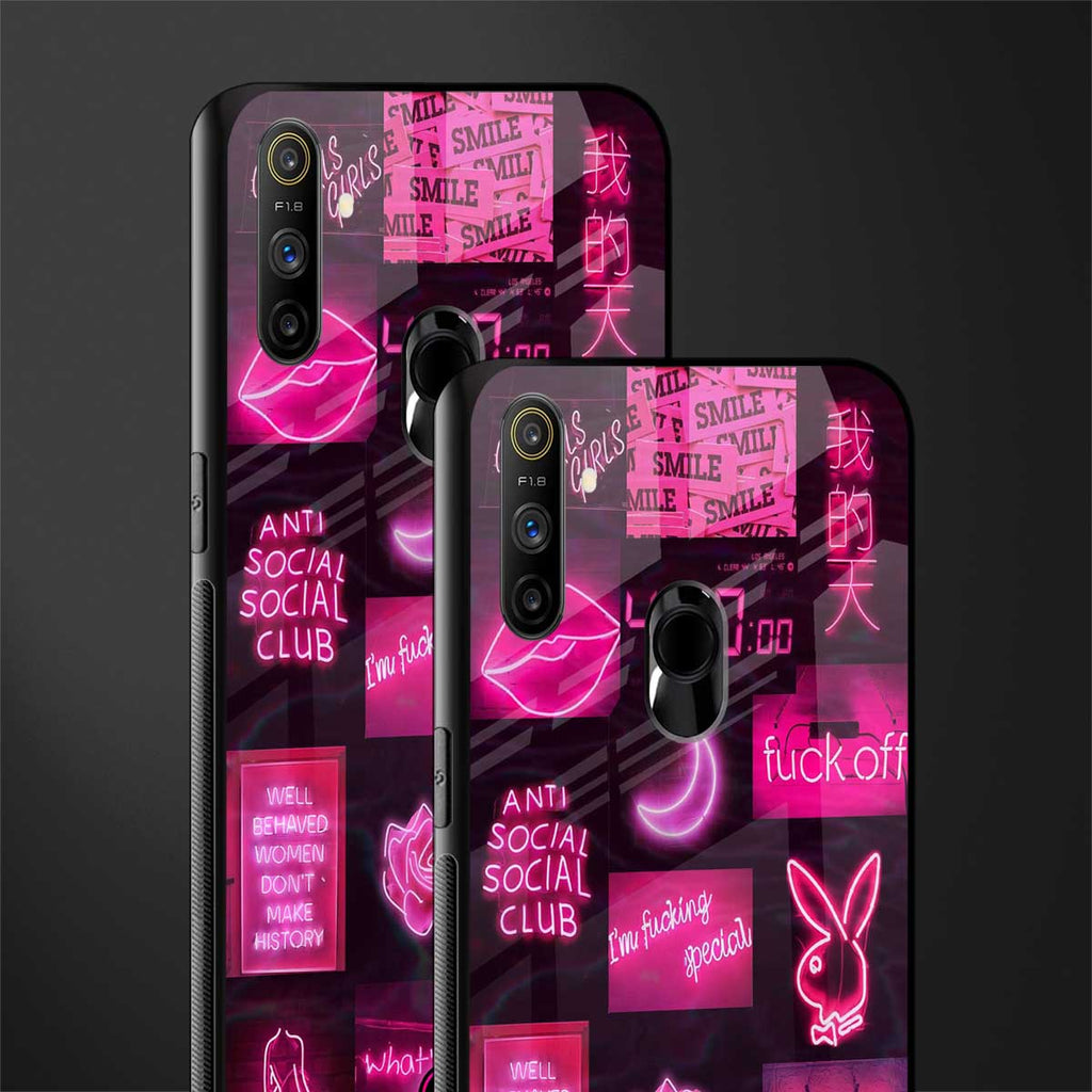 black pink aesthetic collage glass case for realme narzo 10a image-2