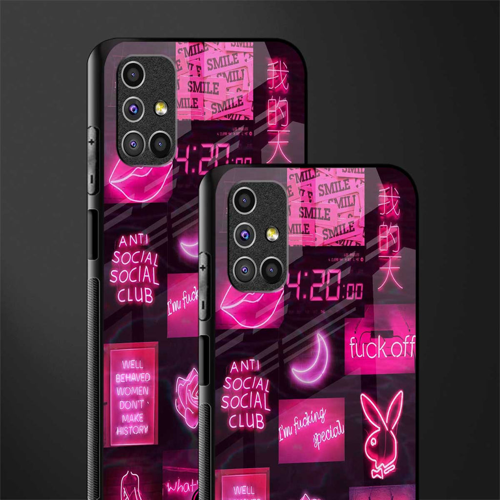 black pink aesthetic collage glass case for samsung galaxy m51 image-2