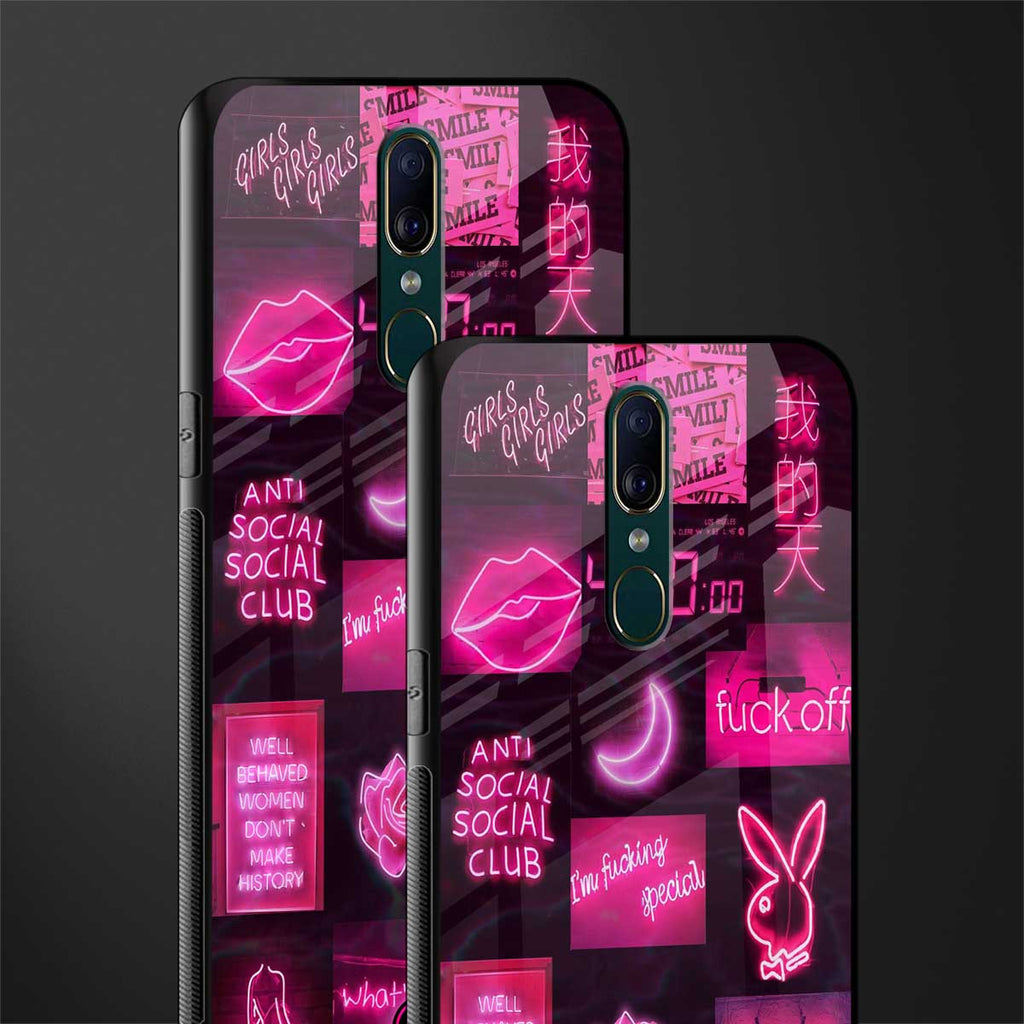 black pink aesthetic collage glass case for oppo a9 image-2