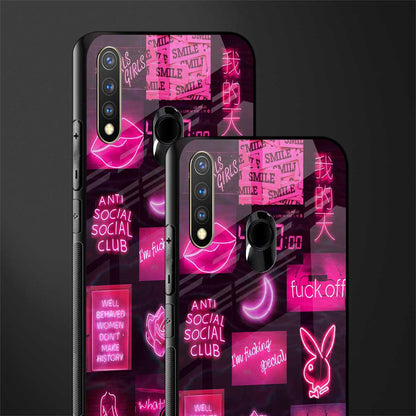 black pink aesthetic collage glass case for vivo u20 image-2