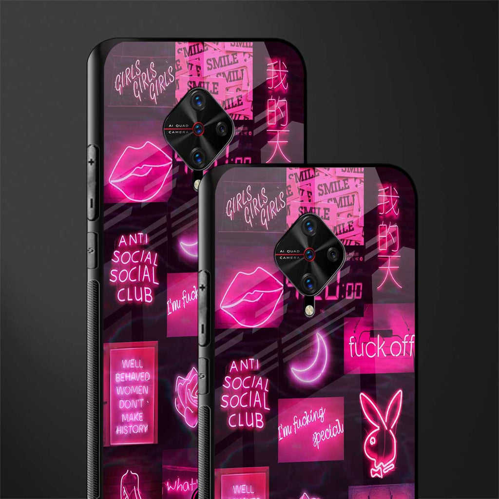 black pink aesthetic collage glass case for vivo s1 pro image-2